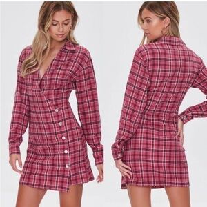 Forever 21 Pink Flannel Wrap and Snap Mini Dress